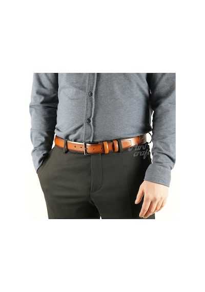 Parscraft Hakiki Erkek Deri Kemer 3,5 Cm Taba Klasik Kumaş Pantolon Kemeri Taba