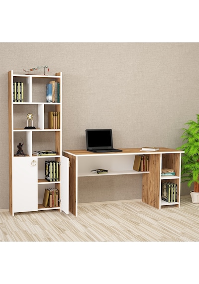 Kalenderdekor1 Kalender Dekor Avel Mayra 145 Cm Çalışma Masası Takımı Avlm02 Beyaz  -  Meşe