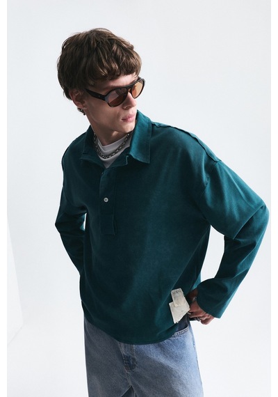 Vamos Relax Fit Polo Yaka Sweatshirt Nefti Yeşil