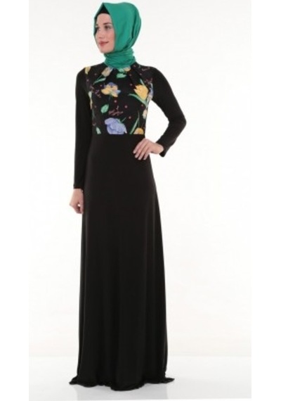 Nidya Moda Pilili Bahar Siyah Elbise-4046S Siyah