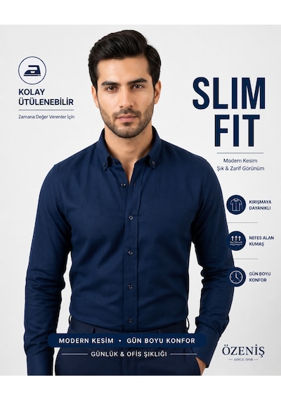 Özeniş Erkek Oxford Gömlek Regular Fit Düğmeli Yaka Kolay Ütülenebilir Pamuklu Lacivert Özeniş Erkek Oxford Gömlek Regular Fit Düğmeli Yaka Kolay Ütülenebilir Pamuklu Lacivert