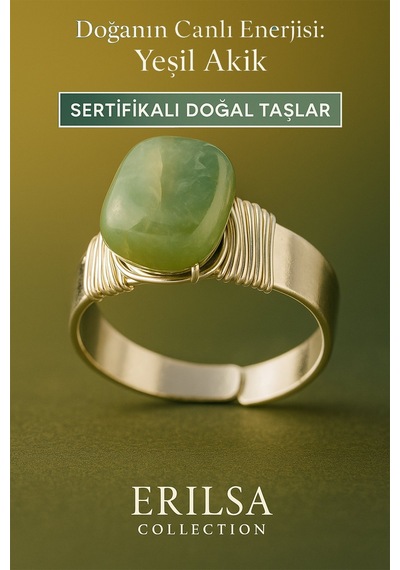 Sertifikalı Doğal Yeşil Akik Taşı Yüzük Ayarlanabilir Kalın Tımbıl Kasa Yeşil