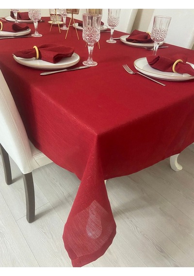Simli Dertsiz Salon Masa Örtüsü Kırmızı 13 Parça