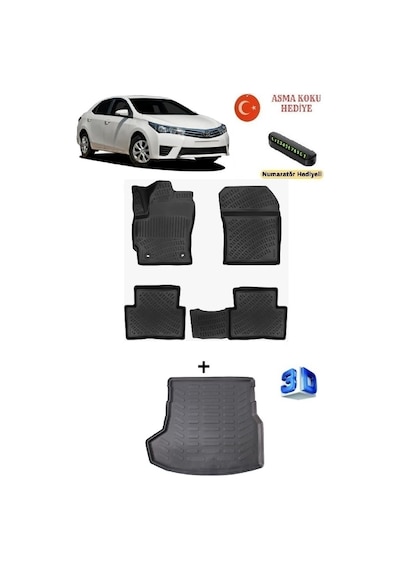 Toyota Corolla 2013-2018 Yılları Arası Uyumlu 3d Havuzlu Paspas Ve Bagaj Havuzu Seti Asma Koku Ve Numaratör