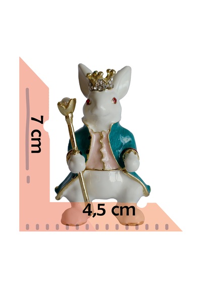 Dekoratif Kral Tavşan Biblo, Kristal Taşlı Metal, 7 Cm, 4.5 Cm, H