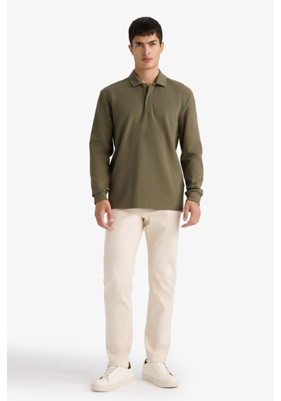 Defacto Regular Fit Polo Yaka Waffle Sweatshirt F0301ax25aukh82 Haki