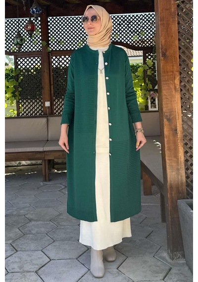 Rabia Şamlı Manolya Zümrüt Triko Hırka Normal