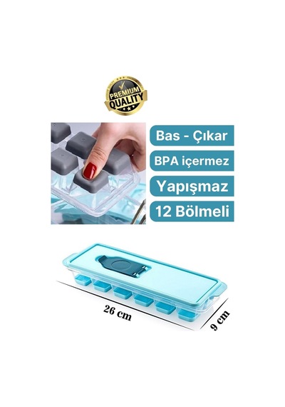 12 Bölmeli Pratik Bas Çıkar Silikon Buzluk Sızdırmaz Kapaklı Yapışmaz Kalıp Plastik Diğer