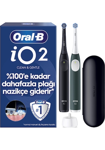 Oral-b İo2 Şarjlı/elektrikli Diş Fırçası, 2'li Set, Siyah & Orman Yeşili, 2 Fırça Başlığı, Seyahat Kabı