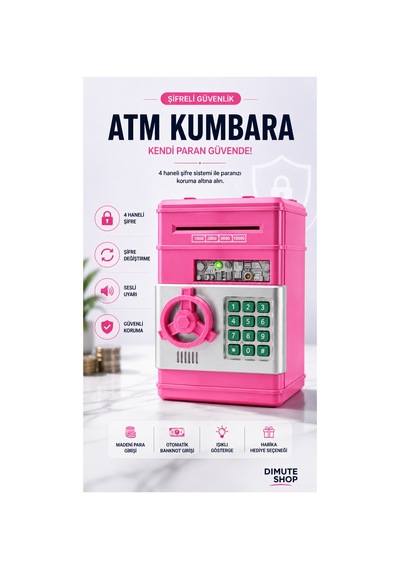 Atm Kumbara Şifreli Elektronik Para Kasası Otomatik Para Çeken Çocuk Kumbararası - 890405982
