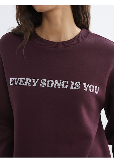 Lcw Everyday Mürdüm Bisiklet Yaka Taşlı Kadın Sweatshirt