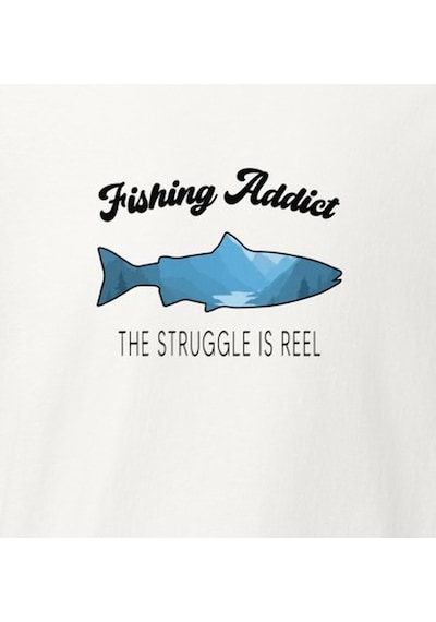 Wildstyle Fishing Addict Struggle Is Reel Balıkçılık Esprili Baskılı Unisex Bisiklet Yaka Pamuklu Tişört Beyaz