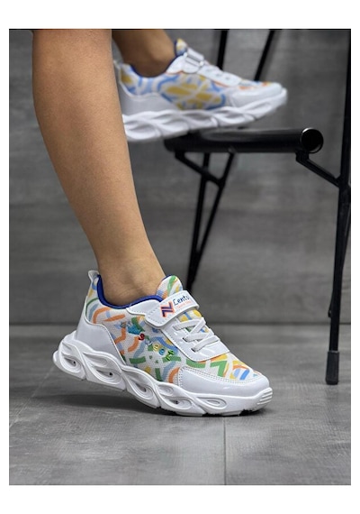 Adımist Çocuk Unisex Rahat Ortopedik Taban Işıklı Snakers Spor Ayakkabı Lento Işıklı Beyaz - Lacivert