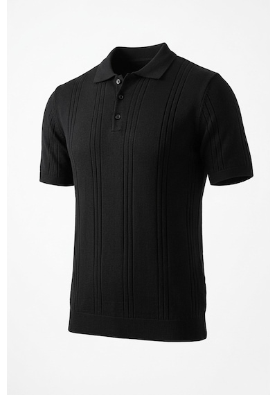 Onno Pamuk İplikli Boydan Çizgili Triko Tshirt Siyah