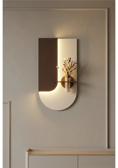 Lavanta Ahşap Pilli Ledli İskandinav Tarzı Salon Duvar Rafı Modern Çiçeklik 40 X 75 Cm Paris Grisi - Ahşap Ceviz