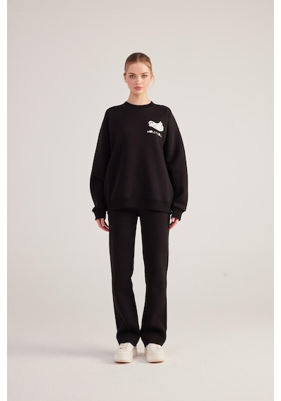 Holly Lolly Oversize Kesin Unisex Ghosting Sweatshirt Siyah