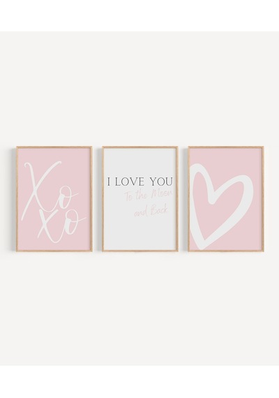 Çerçevesiz Poster Xoxo, I Love You, Ve Kalp Tasarımlı Minimal