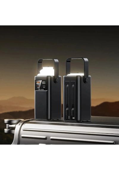 30.000 Mah 22.5w 2xusb 2xtype-c Çıkış Hızlı Şarj Çoklu Kablolu Powerbank Kamp Işık Fener Güç Bankası Siyah