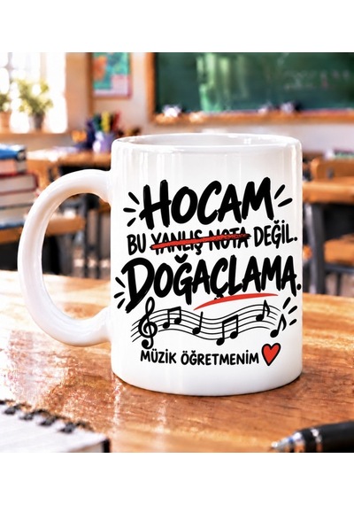 Müzik Öğretmeni Hediye Kupa- Öğretmenler Günü Özel Tasarım Beyaz