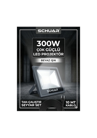 10 Metre Kablolu 300 Watt Seyyar Led Projektör Aydınlatma. Seyyar Aydınlarma Su Geçirmez Dış Mekan Ip66,beyaz Çok Güçlü Işık