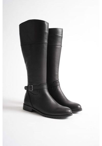 Analin Shoes Kadın Hakiki Deri Tokalı Binici Çizme Siyah
