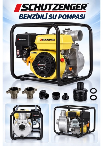 7 Hp 2 Inç Çıkışlı Benzinli Su Pompası 200 Mt Yatay Su Basar 4 Zamanlı Motor Turbo Güç Sarı
