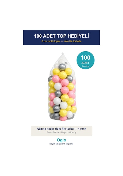 Top Havuzu 100 Top Dahil Yumuşak Minderli Bebek Oyun Havuzu, Katlanır Çocuk Oyun Parkı Top Seti 0+ Yaş Pembe