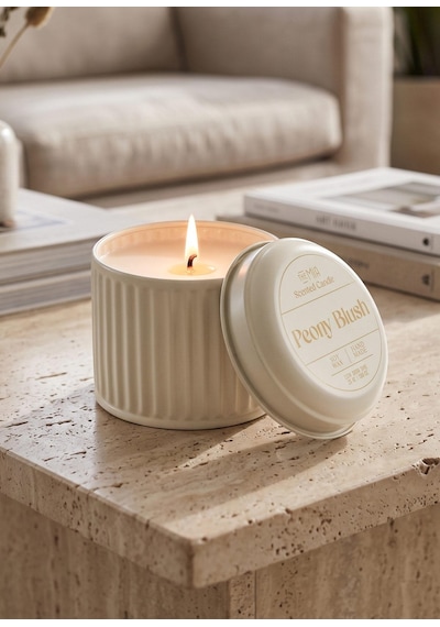 The Mia Calm Peony Blush Kokulu Krem Kapaklı Mum 600 Gr 10 Beyaz