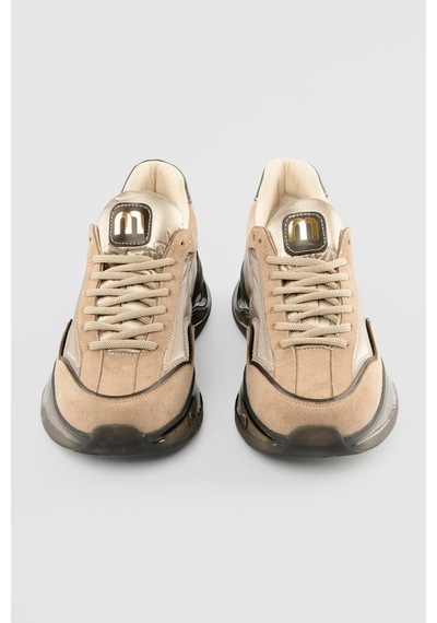 Mubiano Kadın Süet Sneaker Anorak Detaylı Kalın Tabanlı Mora Vizon Vizon