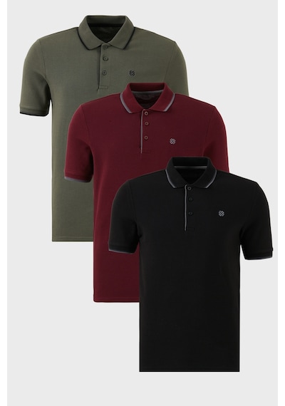Buratti Pamuklu Slim Fit Şerit Detaylı Düğmeli Polo Yaka 3'Lü Paket Erkek T Shirt 5902118S3 Siyah-Vişne Haki