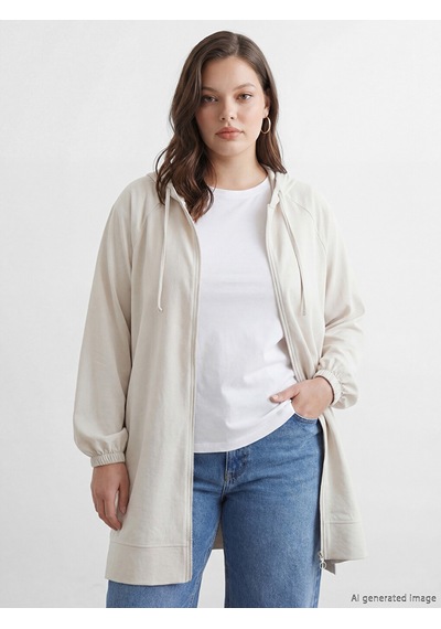 Lcw Modest Bej Kapüşonlu Oversize Kadın Tunik