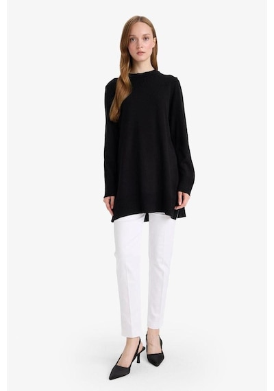 DeFacto Regular Fit Bisiklet Yaka Yırtmaçlı Basic Düz Triko Kazak Tunik H3431AZ24AUBK27