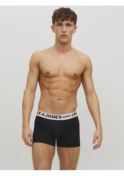 Jack & Jones Erkek Logolu Düz 3'lü Boxer Paketi - Sense Black Siyah