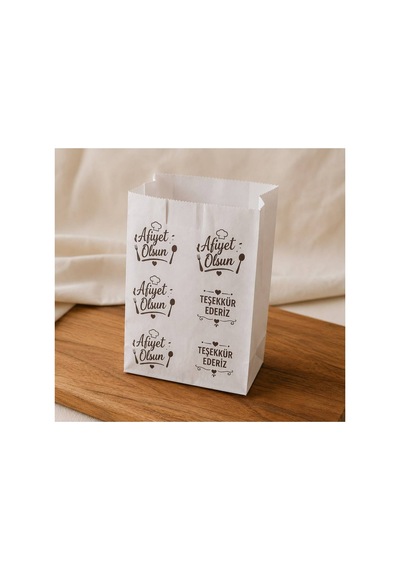 100 Adet Baskılı Servis Kesesi 15x20x8 Cm - Tost Poğaça Simit Sandviç Sunum Kağıdı - Fast Food Paket Servis Kılıfı