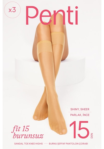 Penti Fit 15 Burunsuz 3lü  Bronz Pantolon Çorap Siyah
