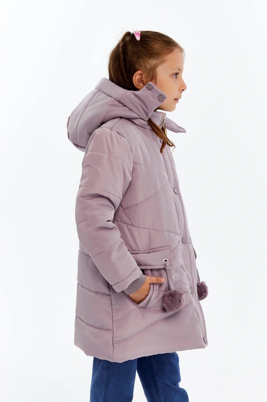 Benitto Kids Kapüşonlu Kışlık Ponpon Detaylı Kız Çocuk Kaban 51354 Mor