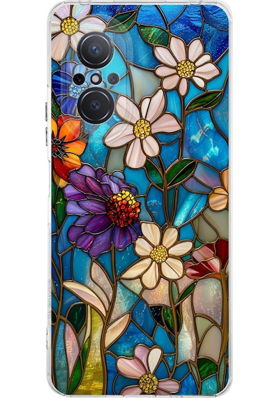 Printify Huawei Nova 9 Se İle Uyumlu Vitray Mavi Bahar Tasarımlı Şeffaf Silikon Kılıf Şeffaf