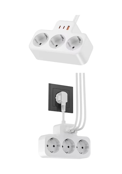 Çoklu Kablolu Priz Yüksek Gerilim Korumalı 3'lü Priz 1x Usb 2x Type-c Çıkışlı Grup Priz Çoğaltıcı 2 M