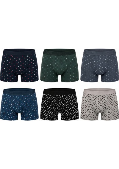 Hepsine Rakip Kota Erkek Baskılı Penye Boxer 6 Lı Paket Pamuklu Elastan Karışık Desenli KARIŞIK