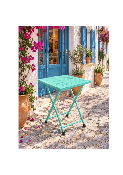 Katlanır Metal Balkon Bahçe Bistro Masa 50x50 Cm Kare Masa 75 Cm Mint Yeşili 1645 Turkuaz