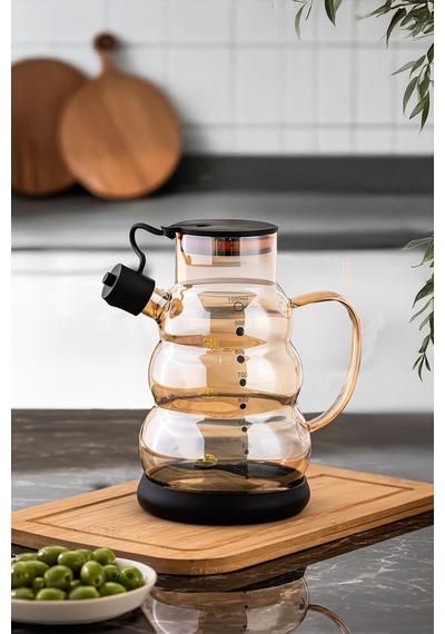Porsima 3617- 1 Kapaklı Borosilikat Cam 2li Yağlık Sirkelik Seti Yağdanlık Takımı 1000ml Siyah Siyah