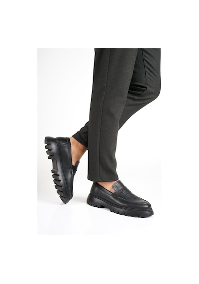 Fame Step Hakiki Deri Erkek Casual Ayakkabı +4.5 Cm Boy Uzatan Kalın Taban Günlük Bağcıksız Comfort Siyah Loafer Venedik