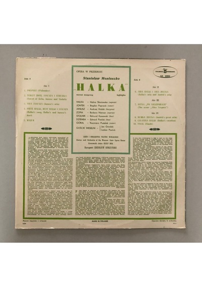 Halka Highlights Opera W Przekroju Lp Plak Orjinal Dönem Polonya Baskı 2.el Plak