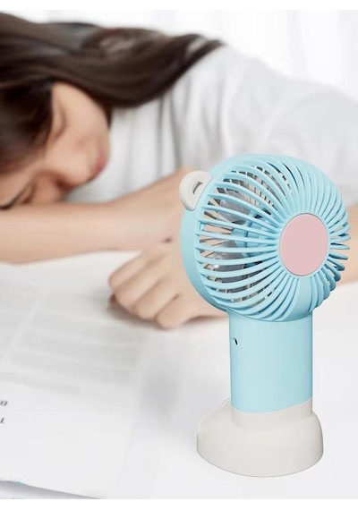 Şarjlı Telefon Standlı Mini El Fanı Seyahat Masaüstü Vantilatör Taşınabilir Mini Fan Turkuaz 0808