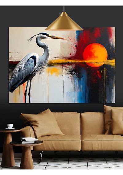 Balıkçıl Kuşu Soyut Sanat Dekoratif Kanvas - Mdf Ahşap Tablo
