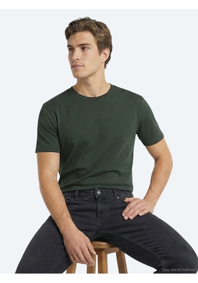 Kip Yağ Yeşili Düz %100 Pamuk T-shirt yağ Yeşili oil Green