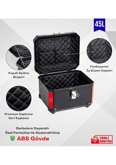 Motosiklet Arka Çanta Karbon Desen Aliminyum Pro-x 45 Litre Motor Çantası Siyah