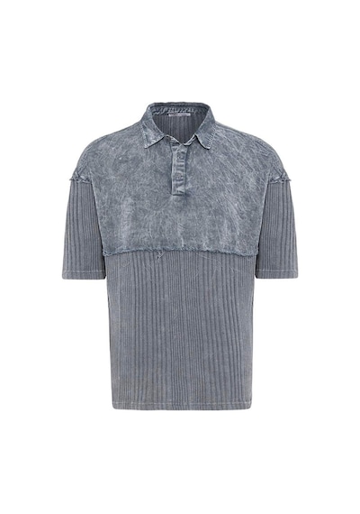 Vamos Yıkamalı Triko Oversize Polo Yaka Tişört V70-53 Gri
