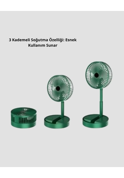 Ers Şarjlı Katlanabilir Mini Fan 3 Kademe Hız Ayarı, Taşınabilir Tasarım