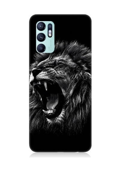 Oppo Reno 6 Uyumlu Saldırgan Aslan Desenli Silikon Kılıf